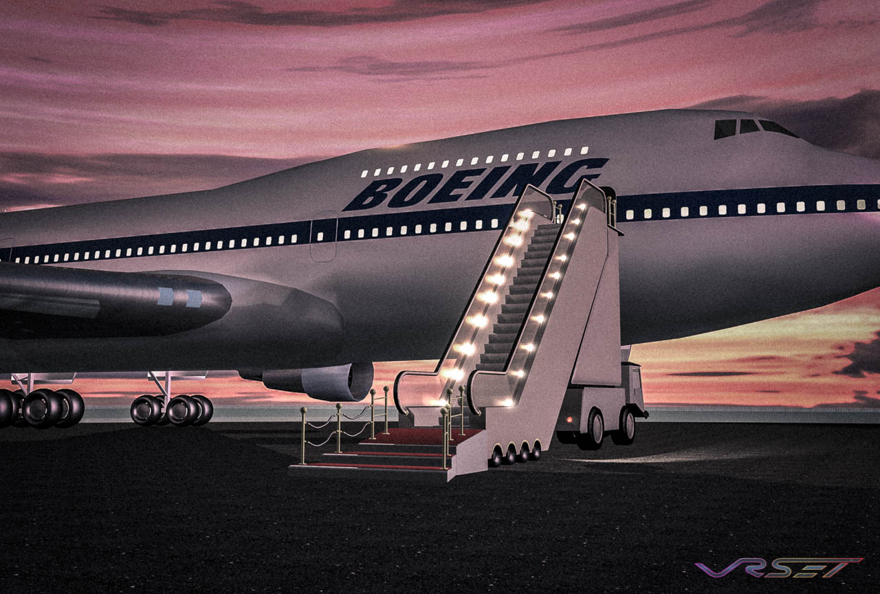 3d cgi escalator 747 plane