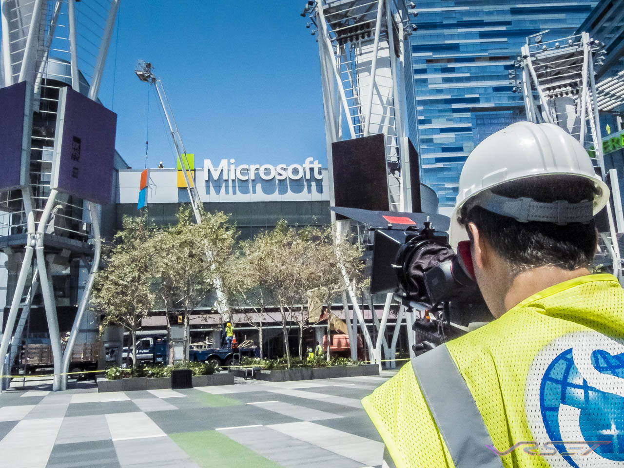 Producing Video For Microsoft Transformation Of DTLA NOKIA Center As MS Logo Installed Behind Scene Orange County Los Angeles Fashion Photographer