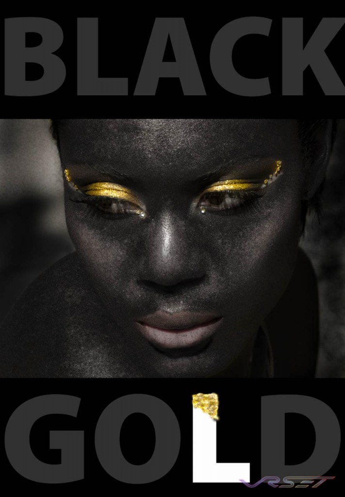 black gold makeup model closeup face
