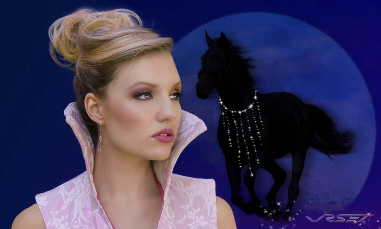 blonde model jewelry necklace black horse