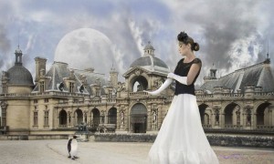 fantasy photo model long formal dress at european castle