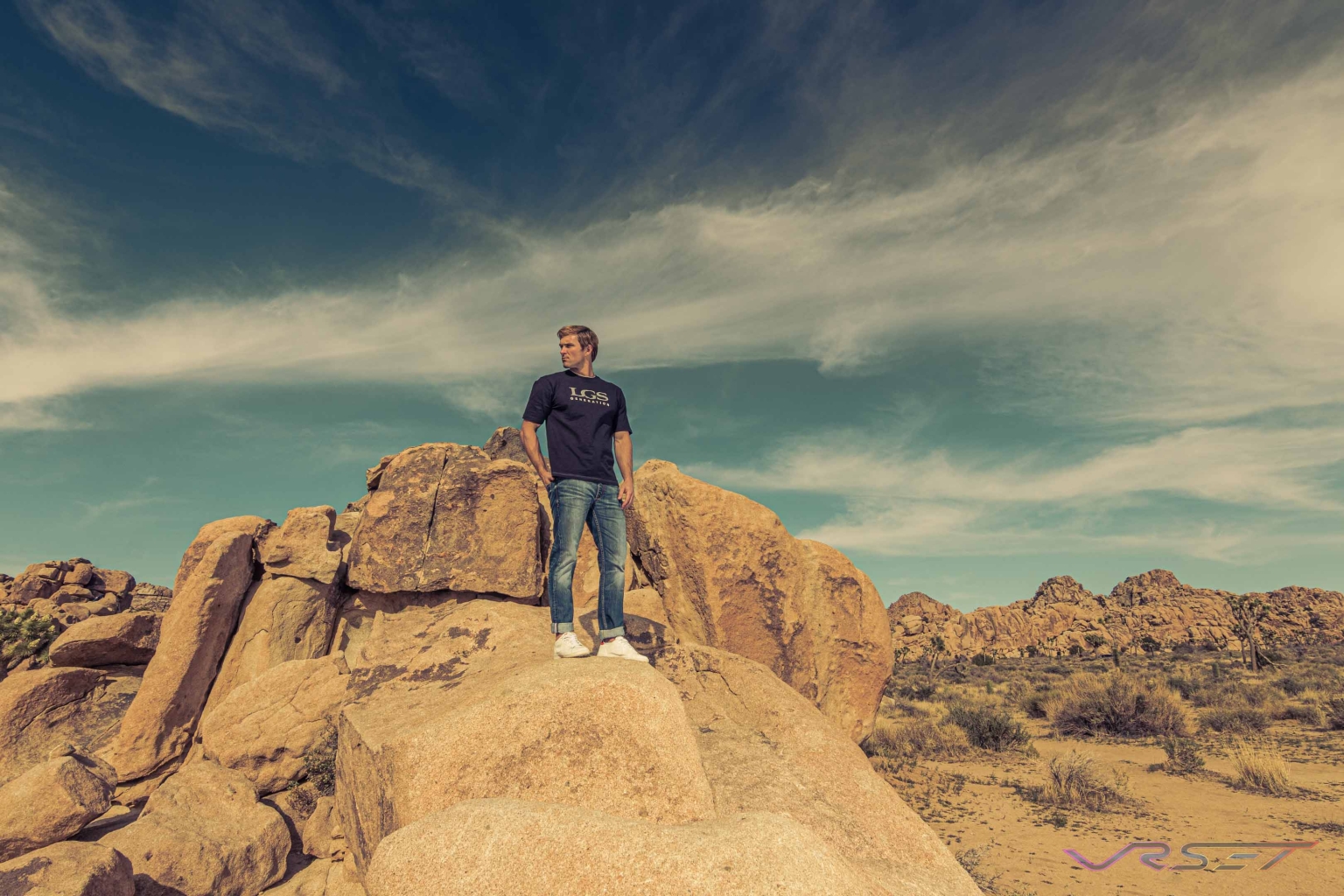 Model Peter Adams Black Tshirt Lgsgeneration Brand Joshuatree Rocks David Victory Fashion Photographer Los Angeles