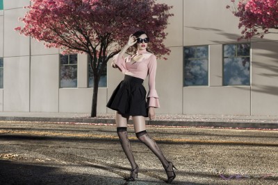 Yesenia Osuna, Yesenia Osuna, black skirt, Model Model Yesenia Osuna wearing a black skirt — shot by a Los Angeles clothing photographer, Peach