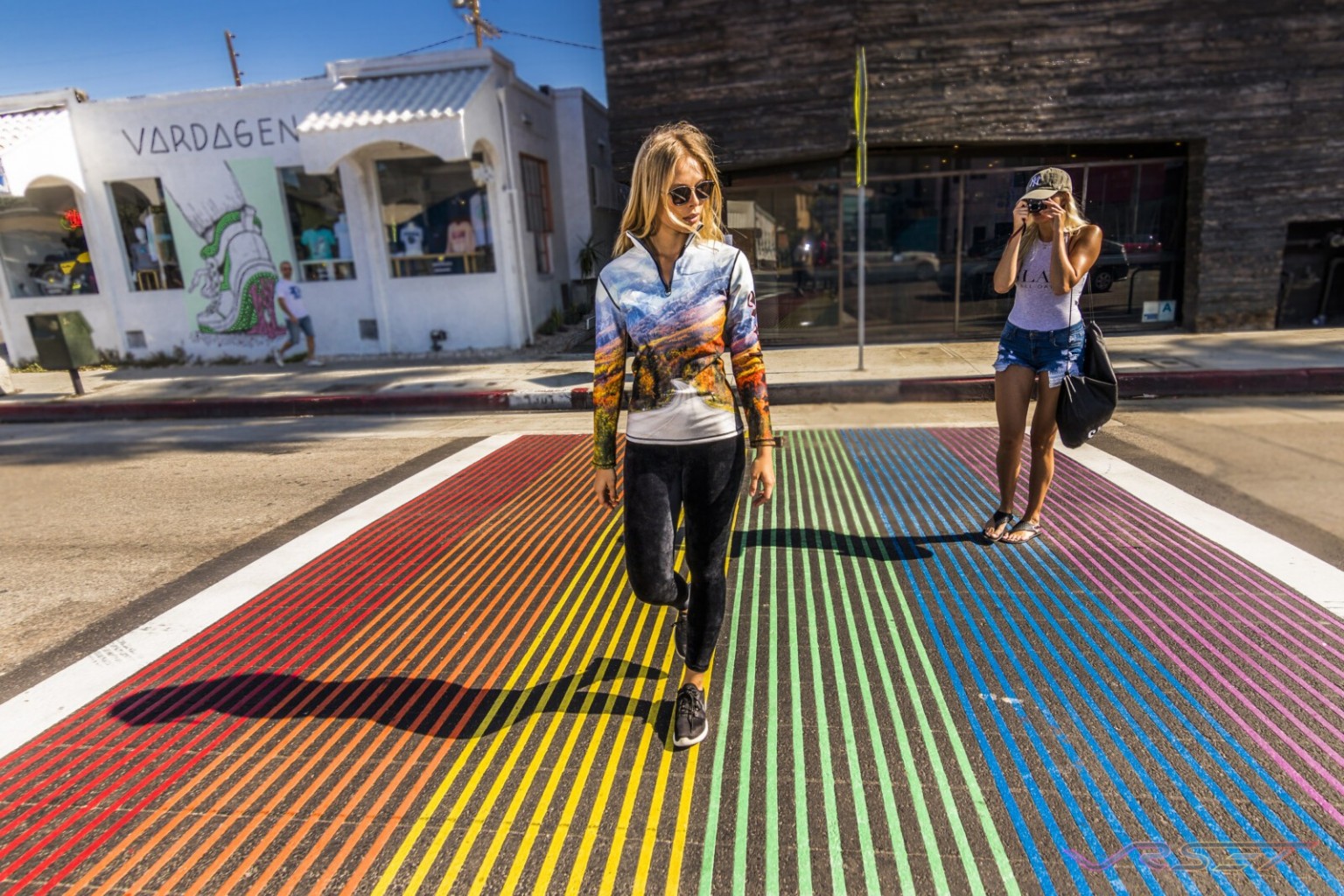 Lookbook Aspen Print Zipper Top Blonde Female Model Rainbow Sidewalk Top Fashion Photographer Los Angeles Orange County Video Production David Victory