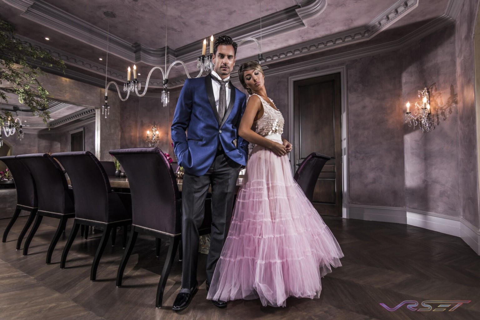 Alexia Castillo Antonio Lujak Designer Andrew Williams Blue Jacket Formal Black Creased Tie Pink Room Lifestyle Top Fashion Photographer Los Angeles Orange County Video Production David Victory