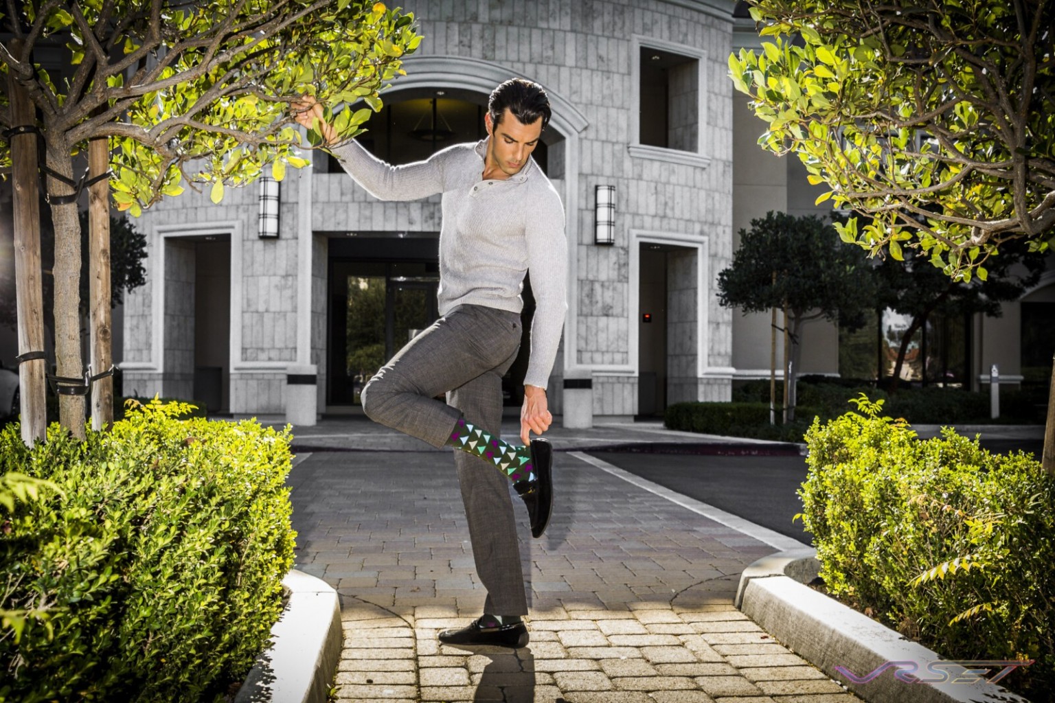 Mens Gray Buttoned Sweater Lookbook Top Fashion Photographer Los Angeles Orange County Video Production David Victory