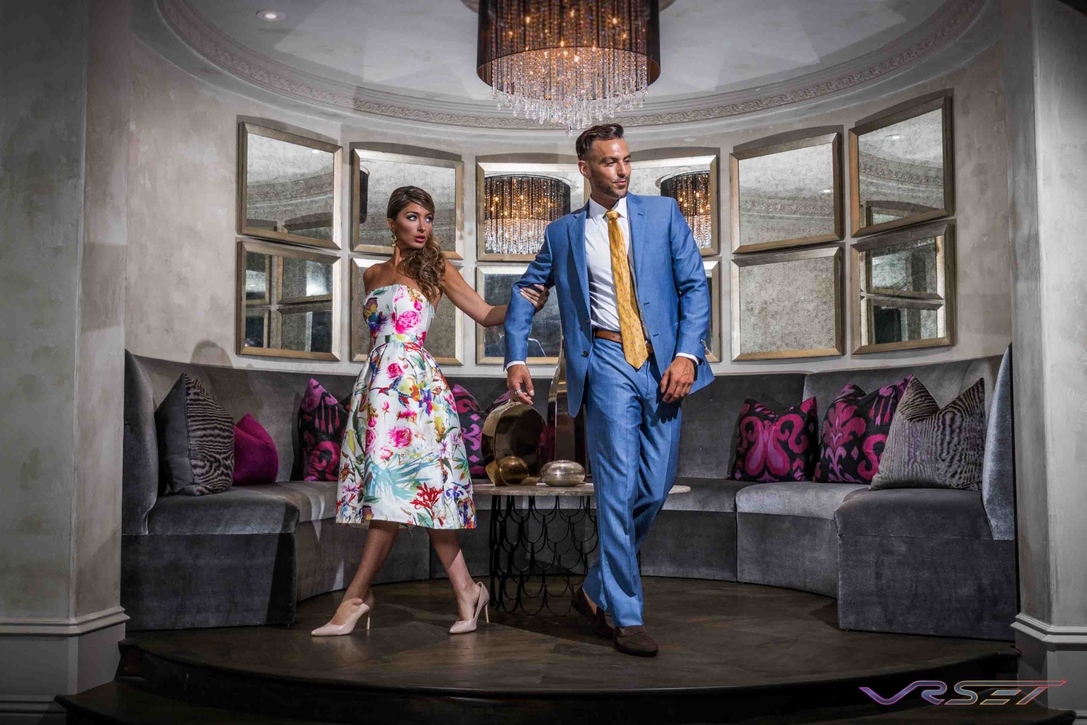 Models Alexia Castillo Sharif Dean Designer Andrew Williams Blue Suit Patterned Gold Creased Tie Lifestyle Top Fashion Photographer Los Angeles Orange County Video Production David Victory