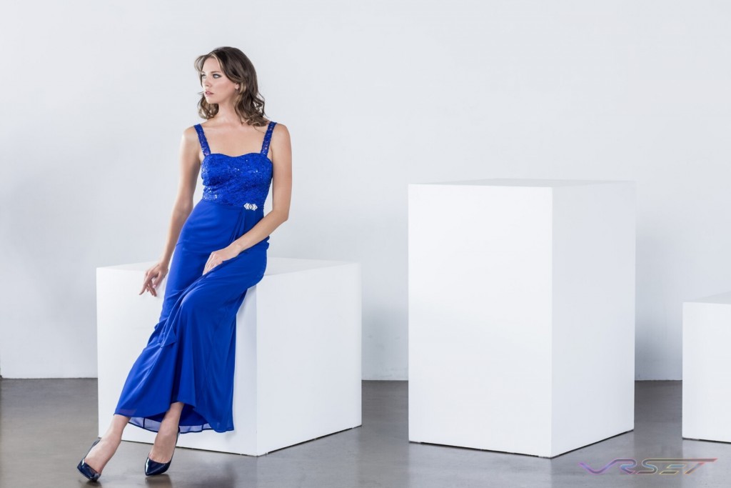 Model Anna Vasiltsova Blue Chain Strap Sequin Top Dress Designer Bonnie Kim Zoe Couture Studio Catalog Fashion Photography LA
