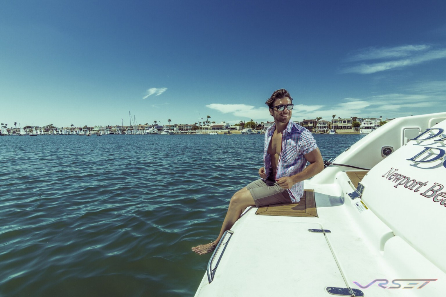 Model Gamzat Lu Checkered Shirt Lifestyle Fashion Photography Johnwin Menswear Brand Onboard Yacht OC Harbour