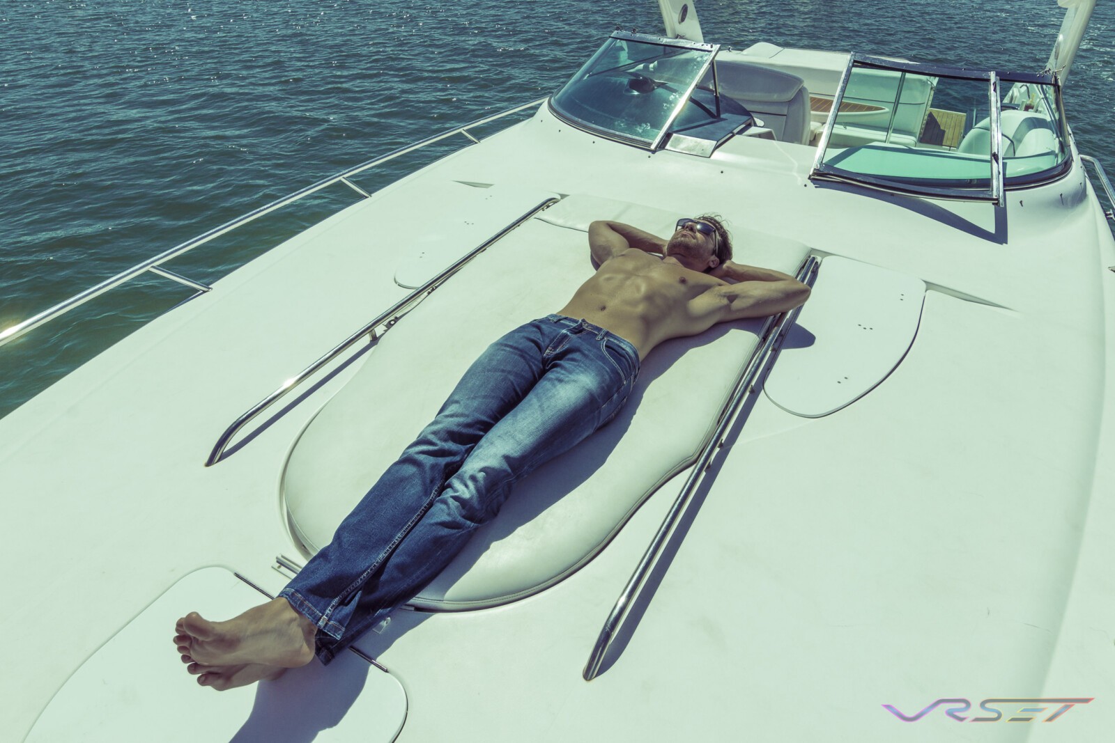 Model Gamzat Lu Fitted Blue Jeans Lifestyle Fashion Photography Johnwin Menswear Brand Onboard Yacht OC