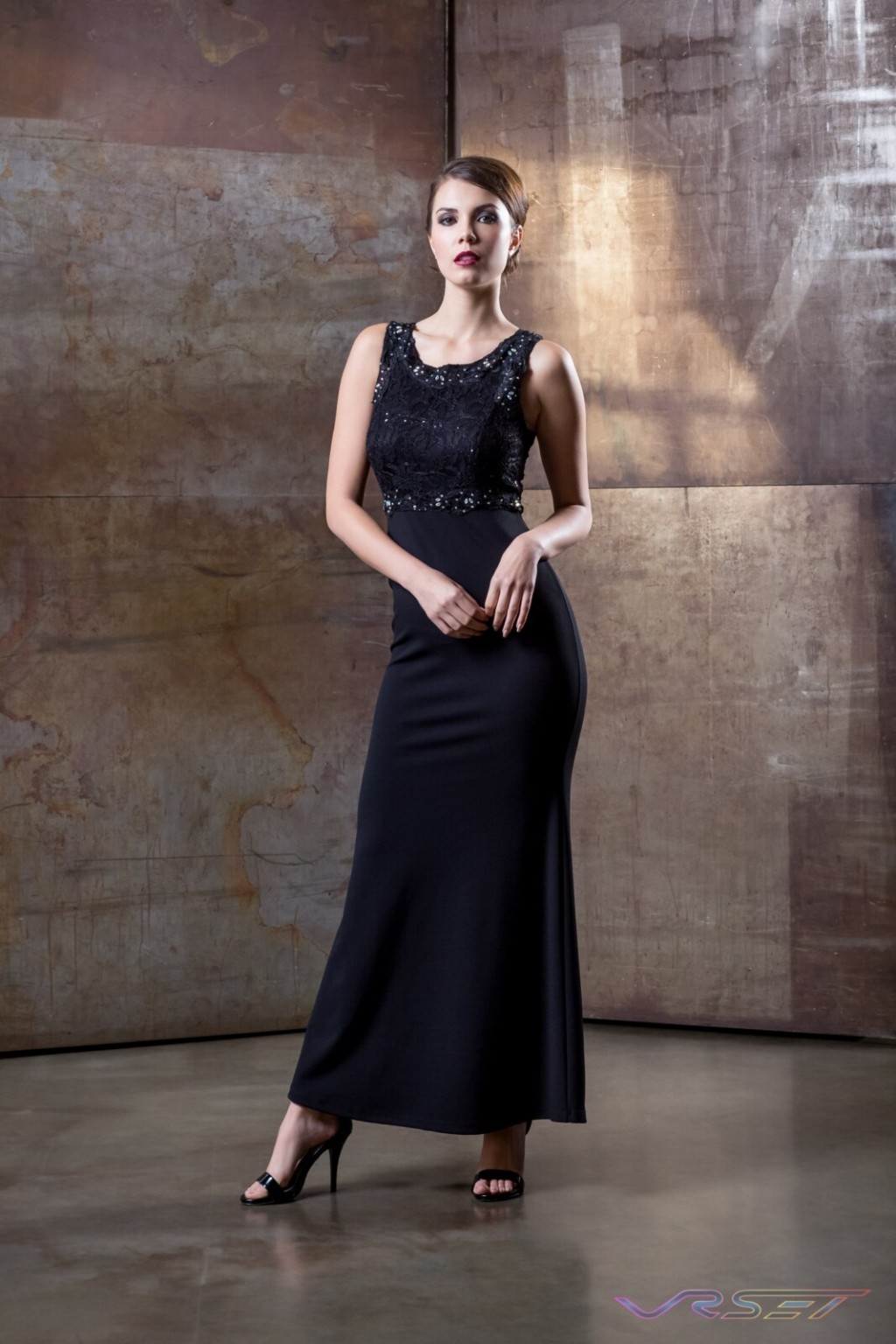 Model Sabrina Janssen Black Sequin Top Evening Dress Designer Bonnie Kim Zoe Couture Studio Catalog Fashion Photography LA