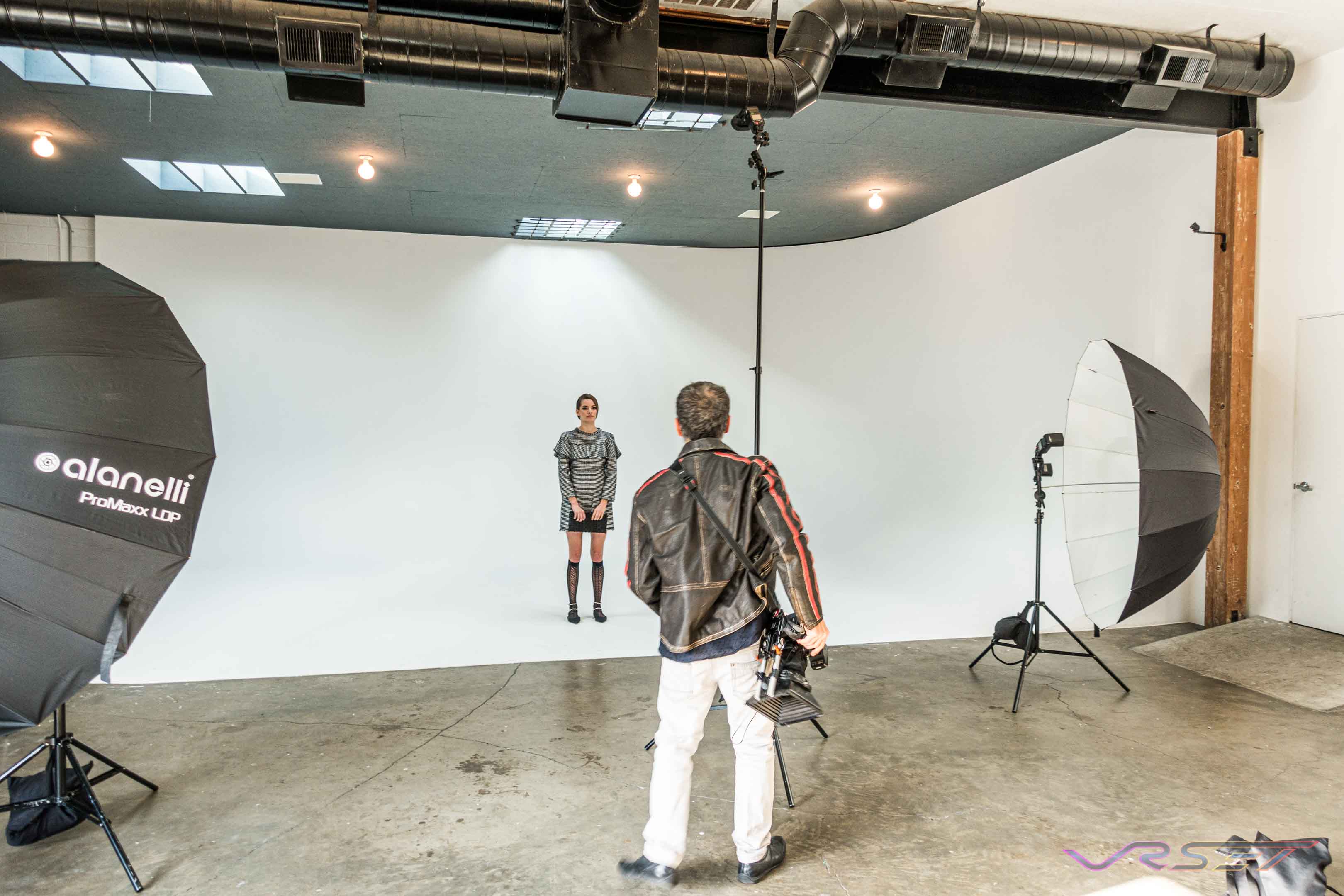 Several Test Shots Guarantee Garment Color Accuracy At A Clothing Photography Studio In La Test frames on a white cyc for garment colour accuracy