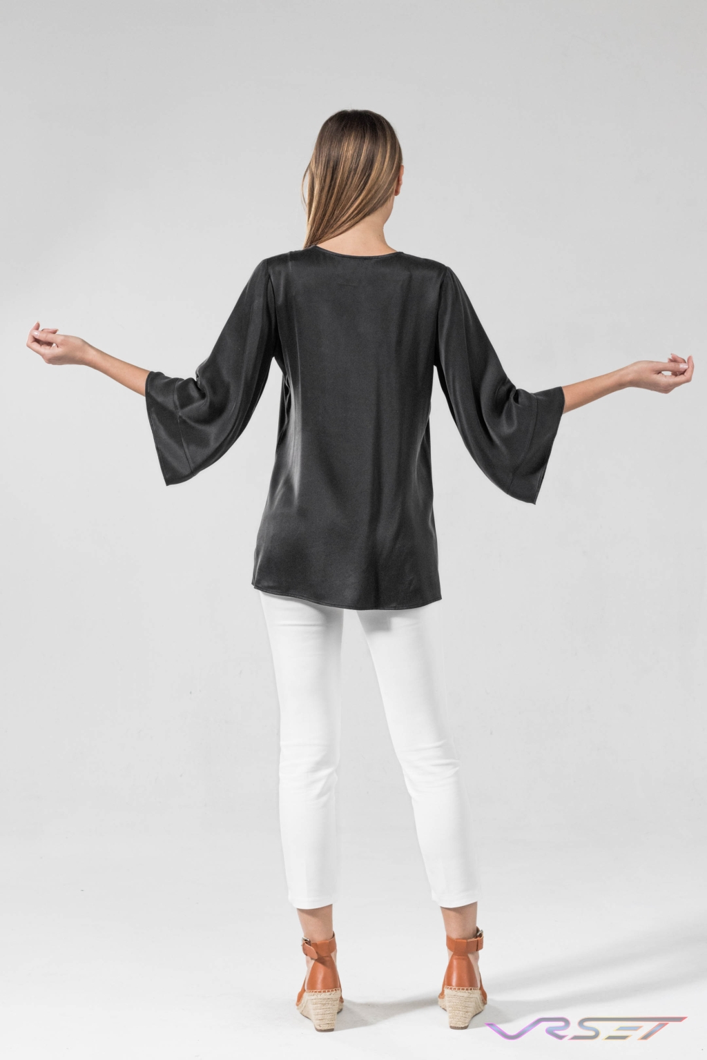 Silk Black Shirt White Pants Studio Ecommerce Amazon Shopify David Victory Fashion Photographer Los Angeles