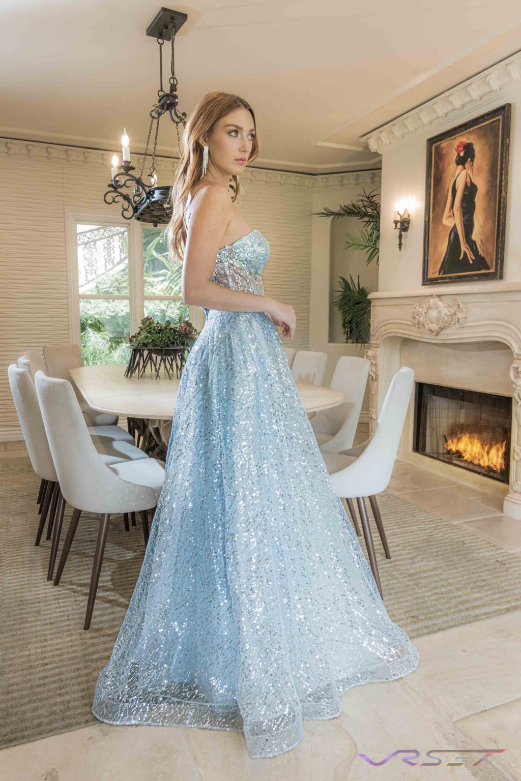 Sequin Blue Layered Gown On Model Lifestyle Brand Photo By David Victory Clothing Photography Los Angeles