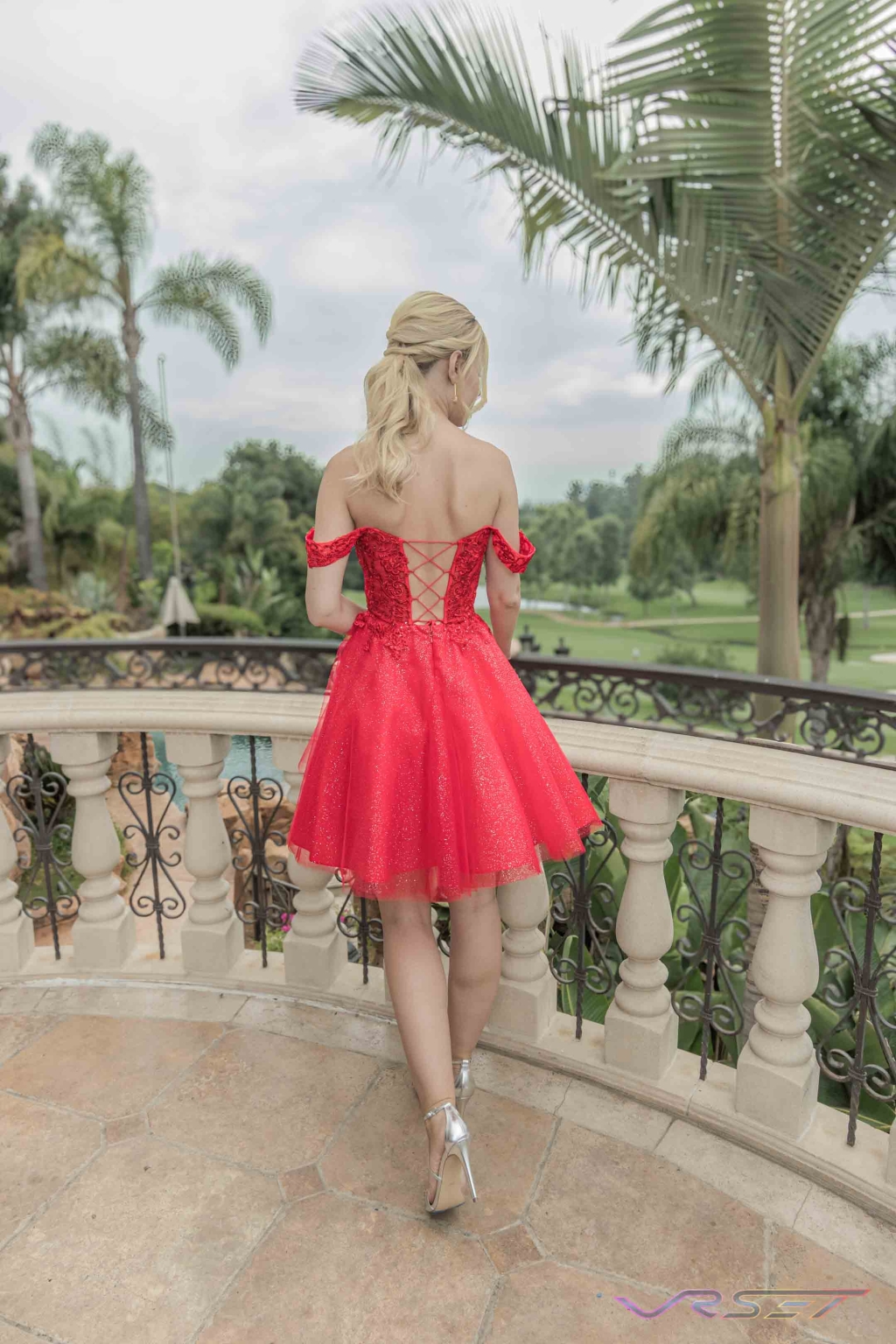 Off Shoulder Red Cocktail Dress Criss Cross Back On Model Lifestyle Brand Photo Session David Victory Clothing Photography Los Angeles