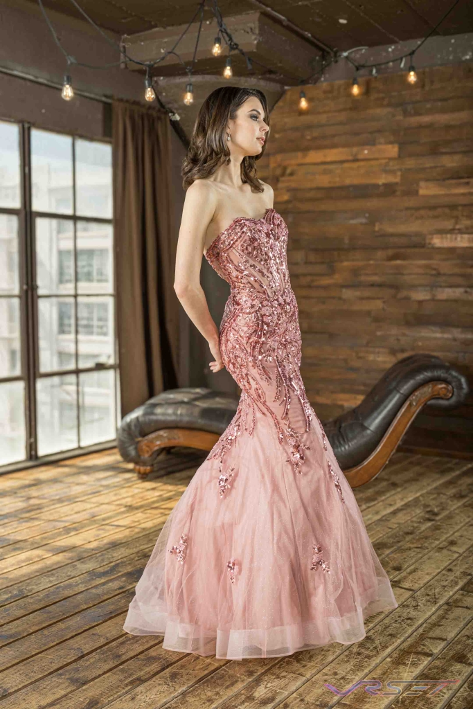 Crystal Embroidered Peach Gown Orial Studio Photography David Victory Fashion Photographer Los Angeles