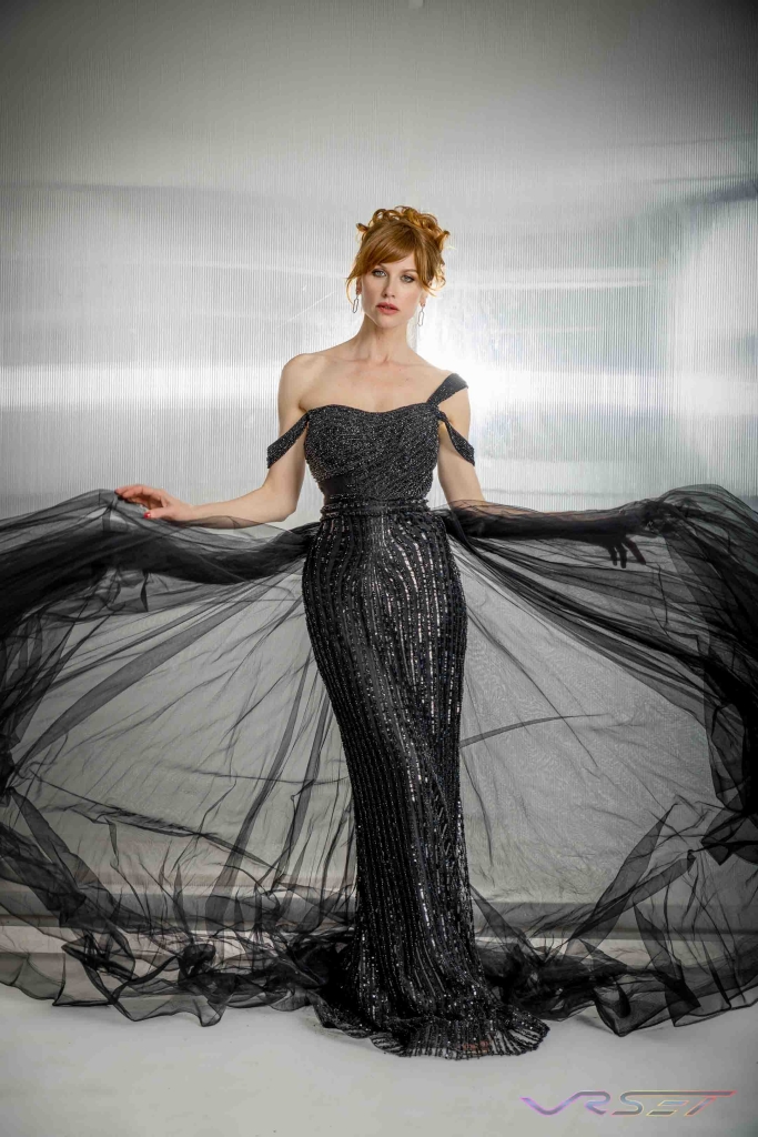 Crystal Studded Black Chiffon Gown Catalog Studio Clothing Photography David Victory Fashion Photographer Los Angeles