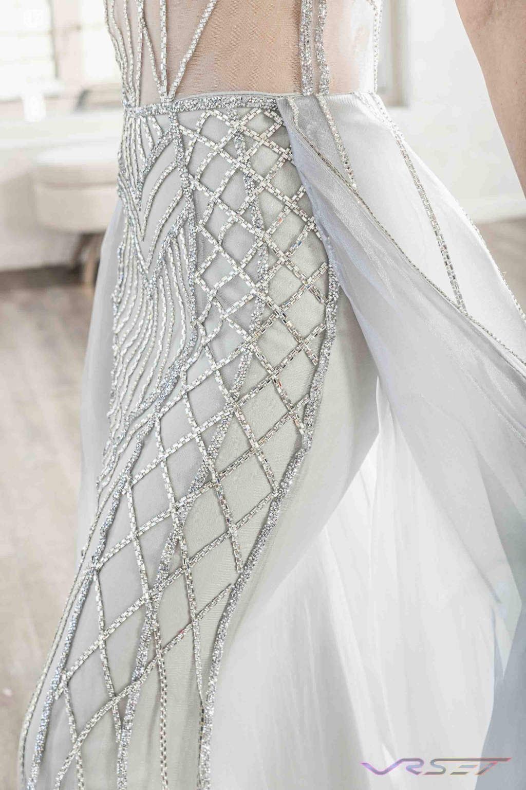 Silver Gowncriss Cross Crystal Studded Detail Photography David Victory Fashion Photographer Los Angeles