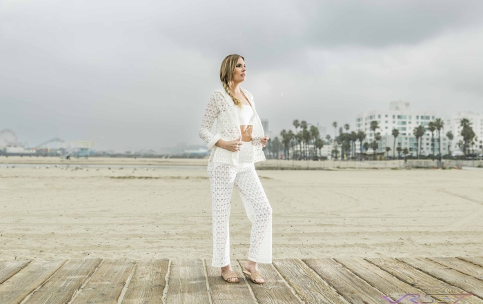 Fashion Photographer Los Angeles & Orange County Video Production | VRset™ 52 Colombian Fashion Brand White Leisure Suit Santa Monica Beach David Victory Fashion Photographer Los Angeles