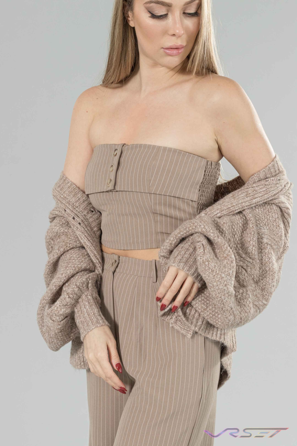 Clothing Photography Studio Striped Brown Pants And Tube Top David Victory Fashion Photographer Los Angeles