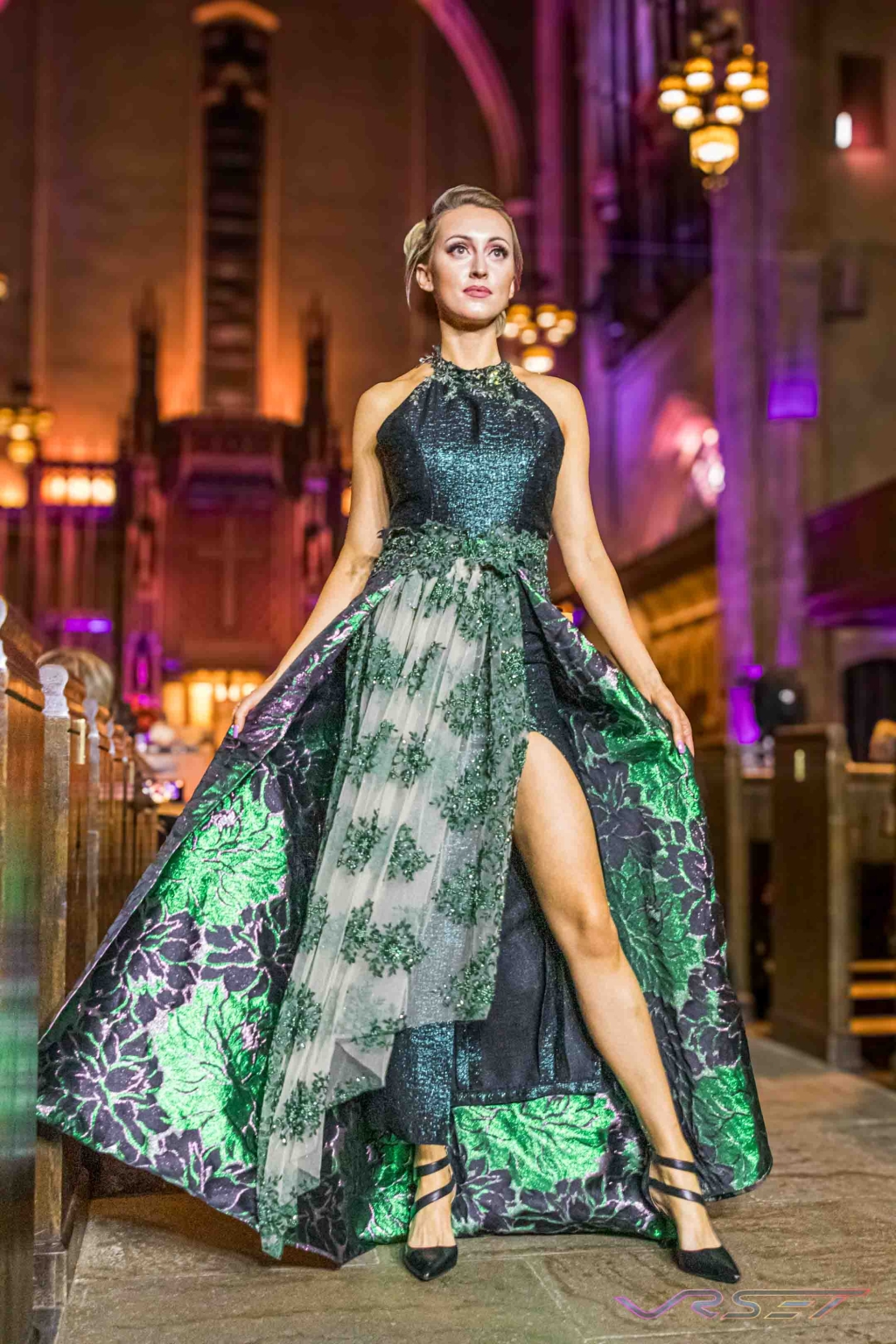 Designer Green Gown Runway Model David Victory Fashion Photographer Los Angeles