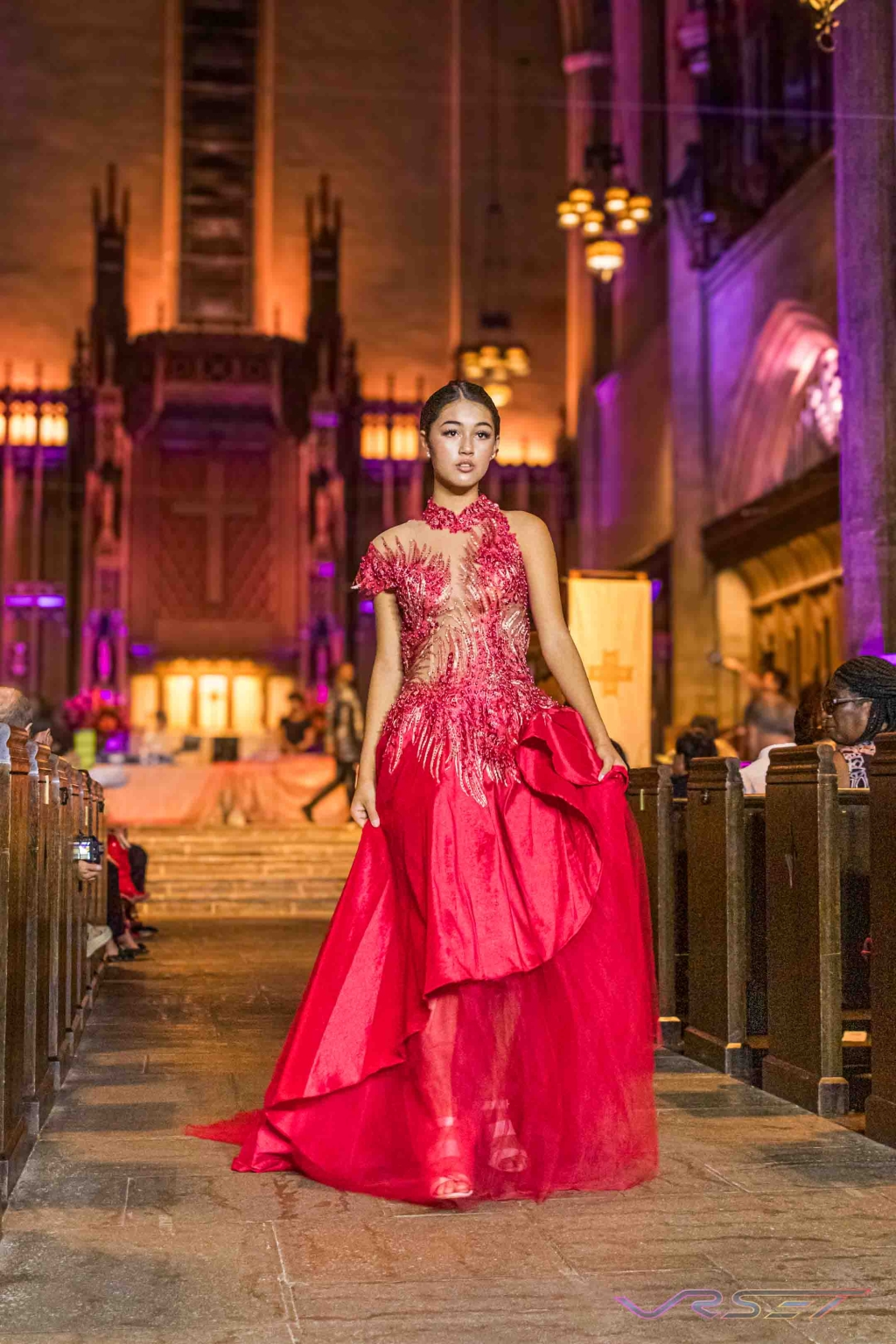 Designer Red Gown Runway Model David Victory Fashion Photographer Los Angeles