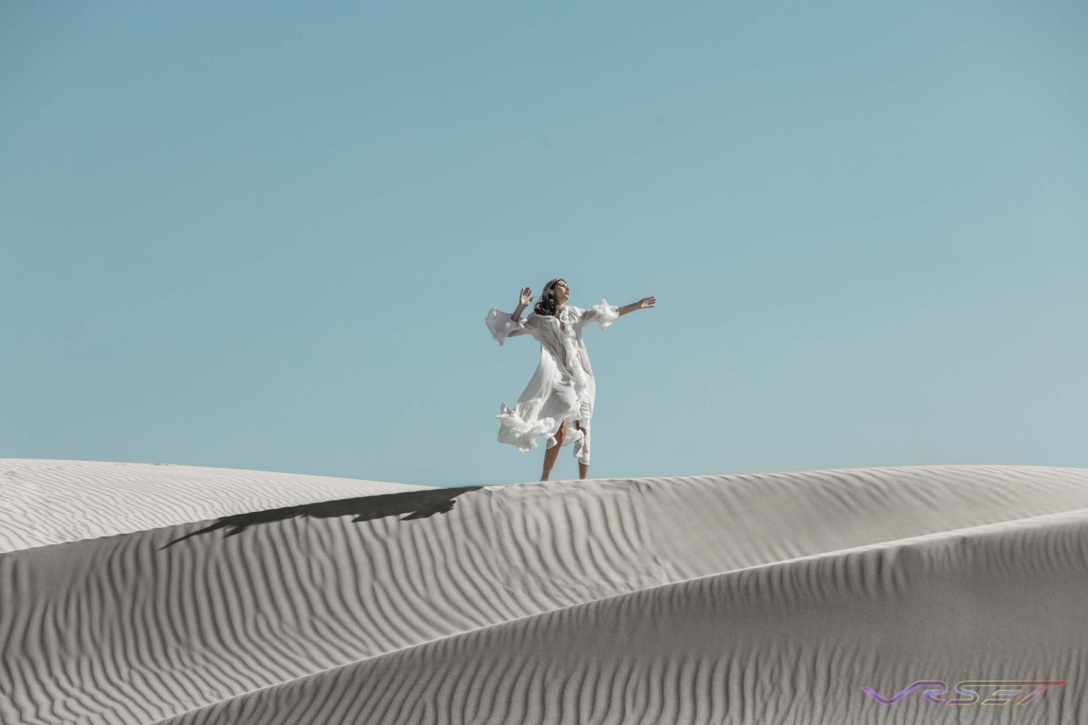 Haute Couture Designer Overthesea White Chiffon Dress Editorial Sand Dunes David Victory Fashion Photographer Los Angeles