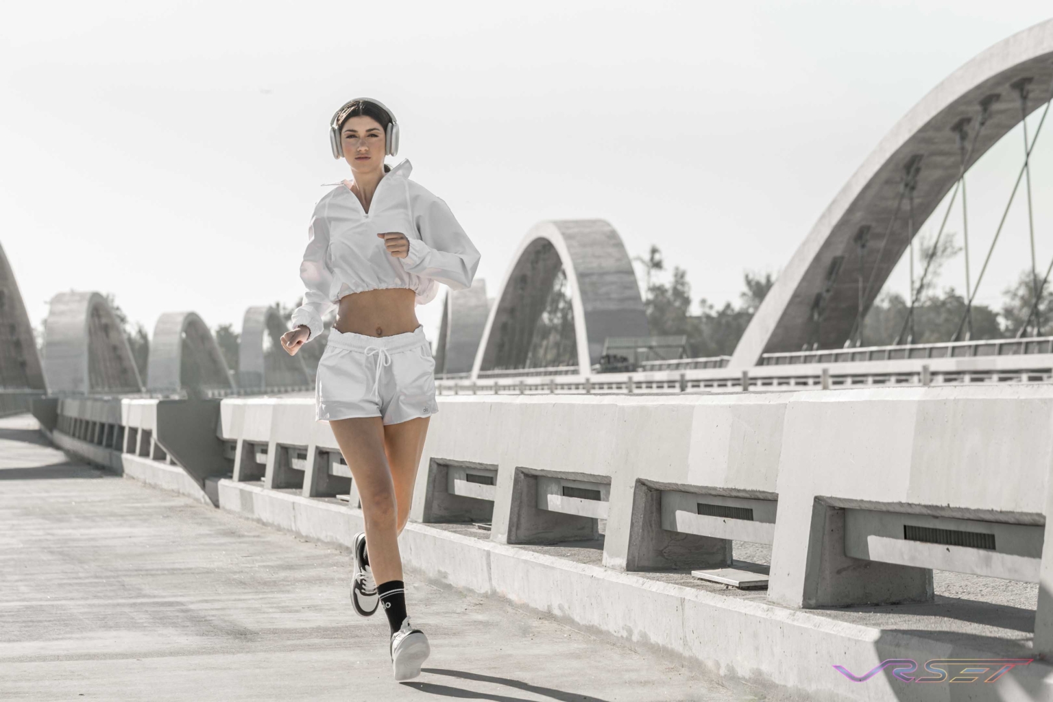 Model Lexy Kemp Wearing White Running Set For Alo Yoga David Victory Fashion Photographer Los Angeles