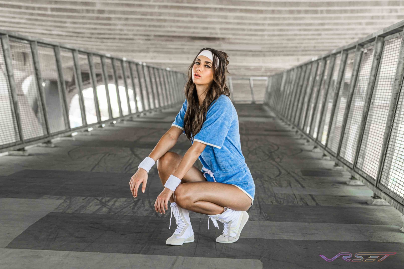 Model Wearing Blue Terry Cloth Romper David Victory Fashion Photographer Los Angeles