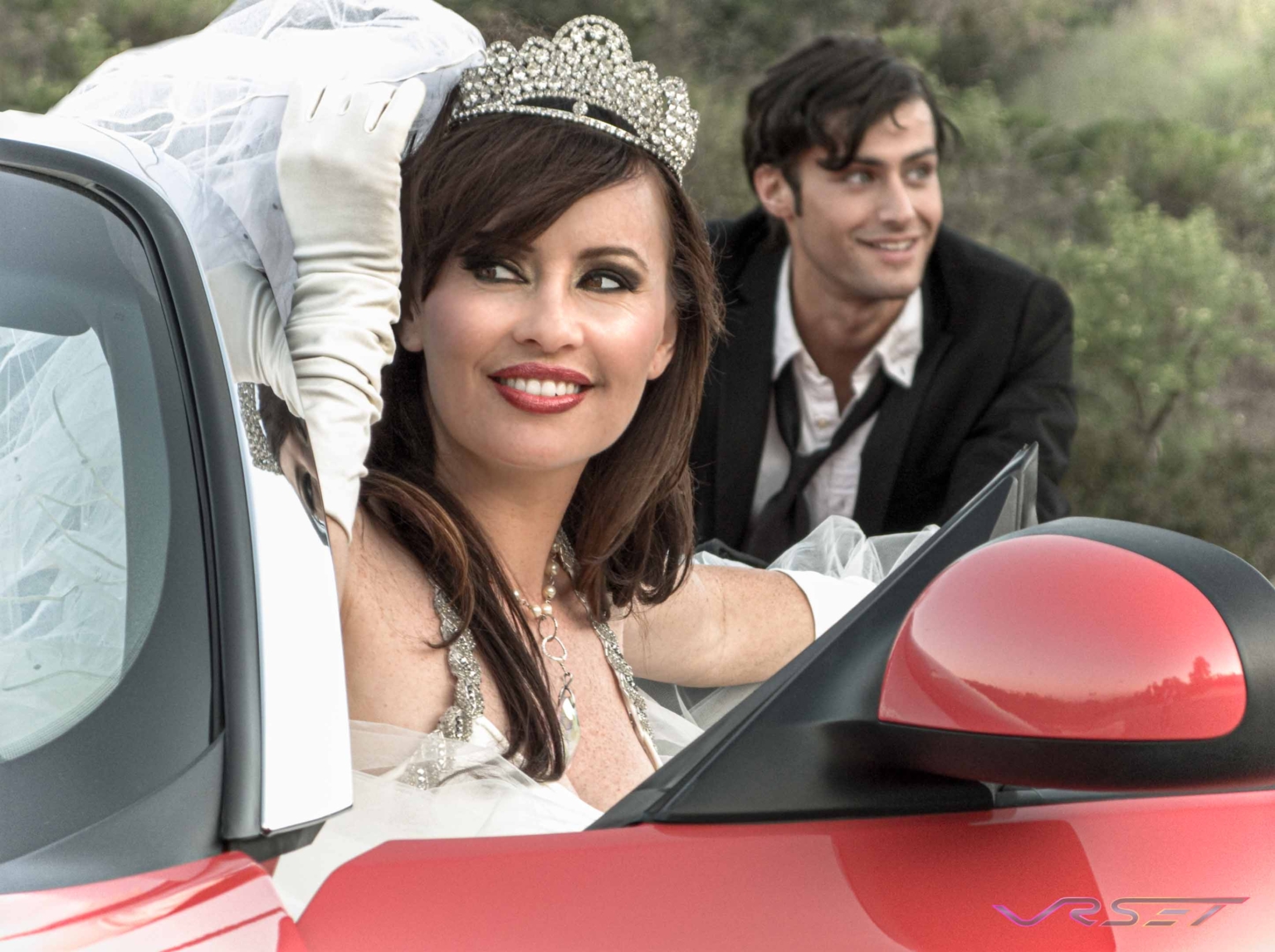 Wedding Couple Lifestyle Announcement Portrait Bridal Red Convertible Location Photography David Victory Fashion Photographer Los Angeles