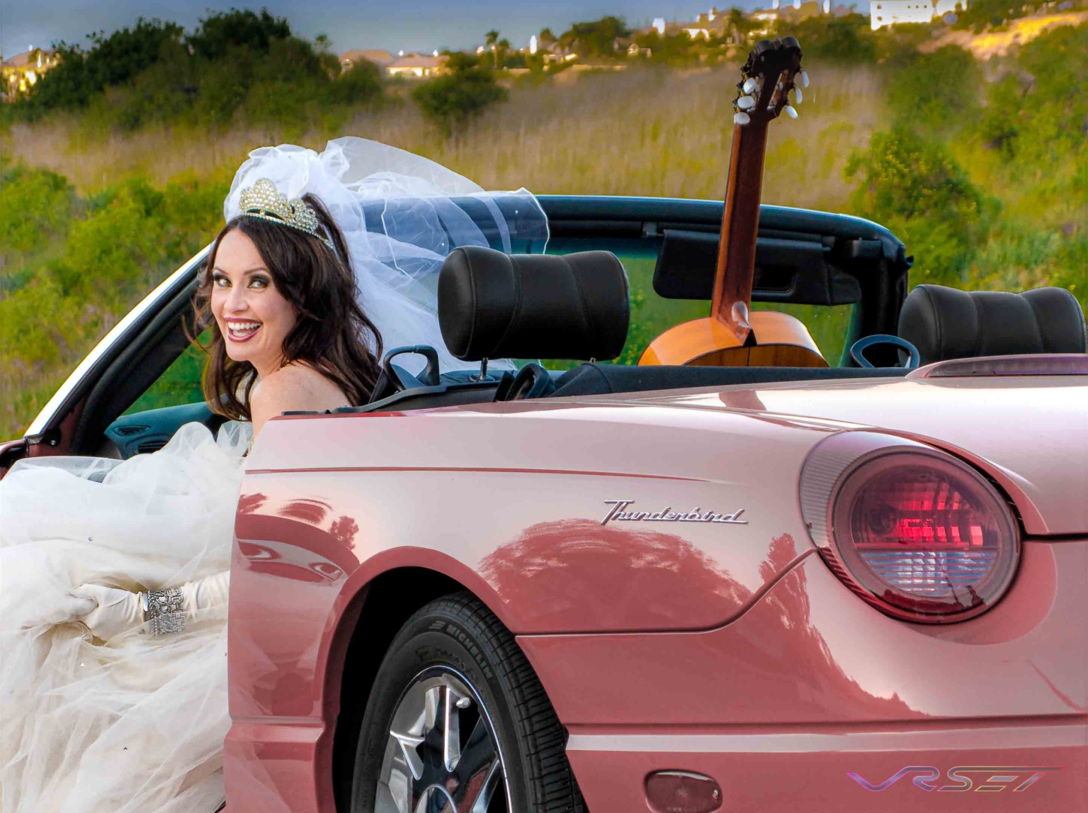 Wedding Couple Lifestyle Announcement Portrait Bridal Red Convertible Location Photography David Victory Fashion Photographer Los Angeles